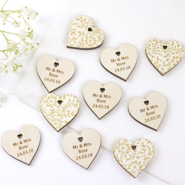 personalised wedding favour hearts white gold