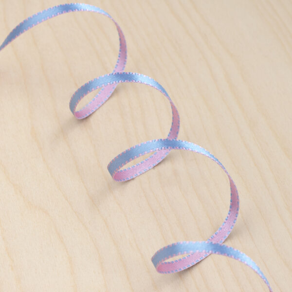 Blue & Pink Reversible Stitch Edge Ribbon ~ 5mm